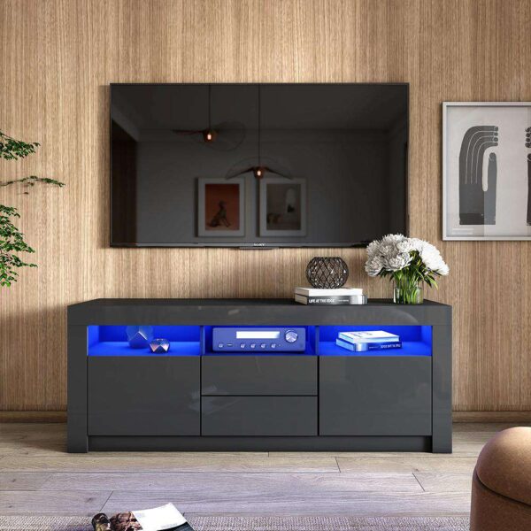 #TV-027 Black LED TV Stand with 2 Drawers & Cabinet - Up to a 70" TV - Image 6