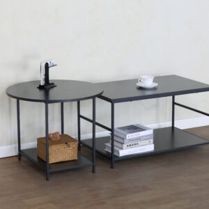 #WM-0230 Black Marble 2PC Wood & Metal Coffee Table Set