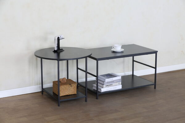 #WM-0230 Black Marble 2PC Wood & Metal Coffee Table Set
