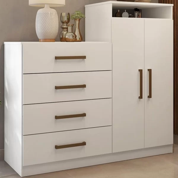 Aurea 4 Drawer Chest of Drawers with 2 Door Cabinet - White