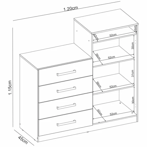 Aurea 4 Drawer Chest of Drawers with 2 Door Cabinet - White - Image 5
