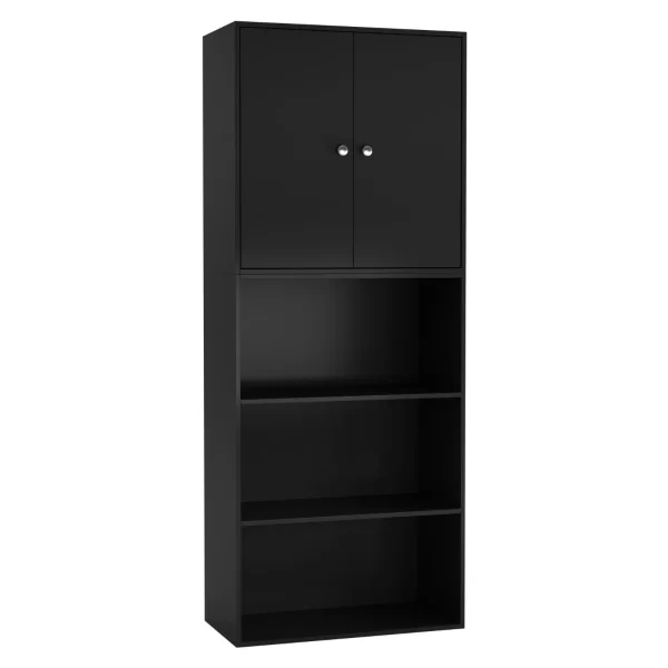 #BC-066 3 Tier Bookcase with 2 Door Cabinet - Black