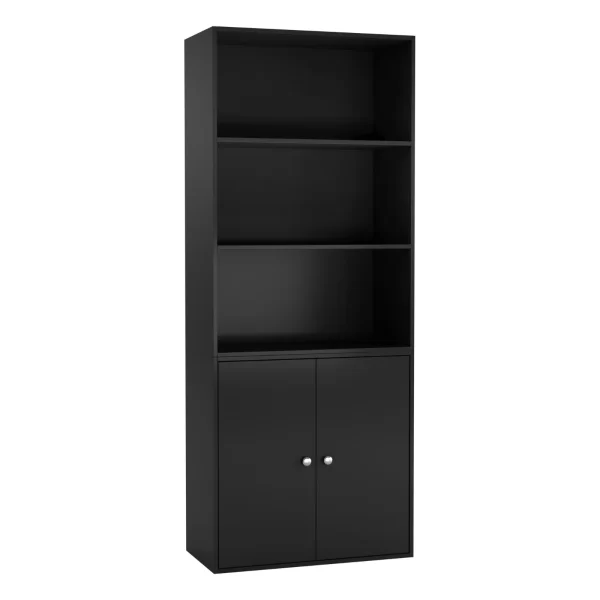 #BC-066 3 Tier Bookcase with 2 Door Cabinet - Black - Image 2