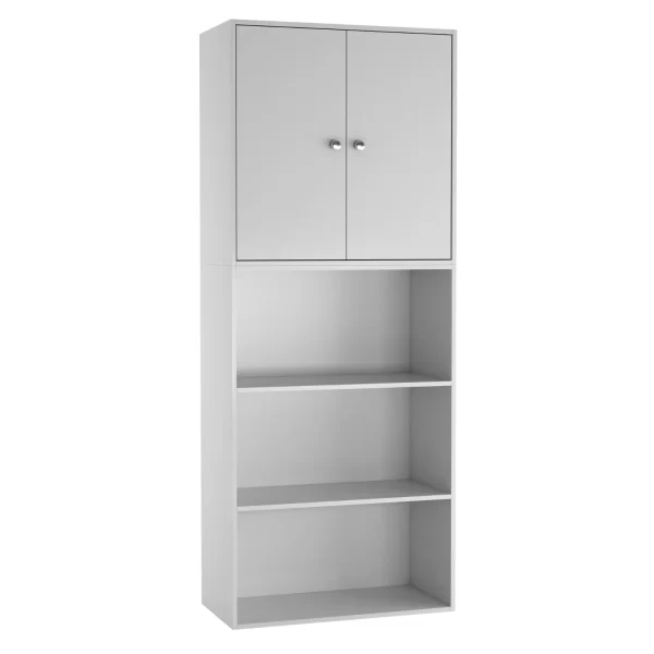 #BC-066 3 Tier Bookcase with 2 Door Cabinet - White