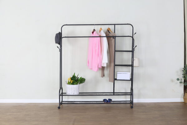 #CR-03-105 Black Metal All in One Clothing Rack on Wheels - Image 7
