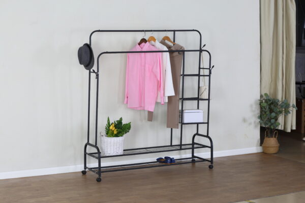 #CR-03-105 Black Metal All in One Clothing Rack on Wheels - Image 6