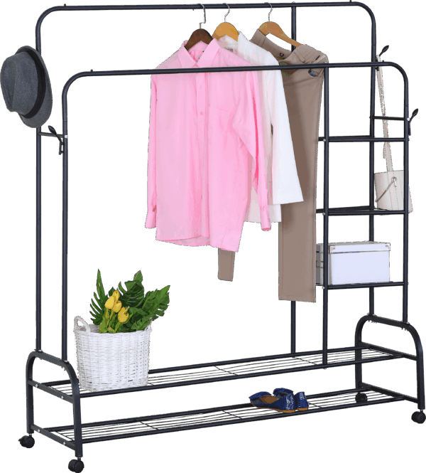 #CR-03-105 Black Metal All in One Clothing Rack on Wheels - Image 2