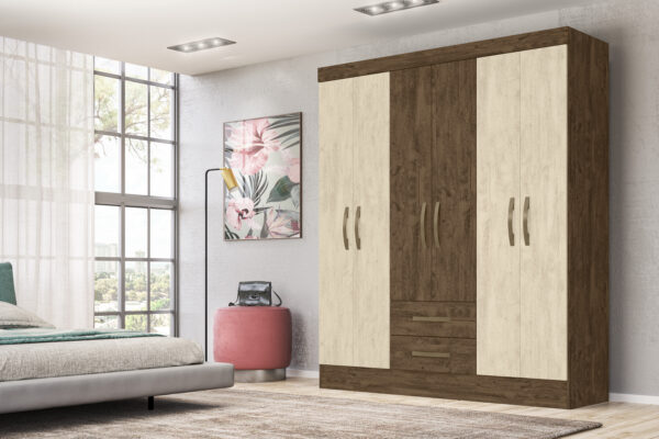 MS921 6 Door Wardrobe - Brown/Hazelnut