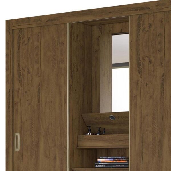 Paraty 2 Sliding Doors + 3 Drawers Wardrobe with Mirror - Brown Finish - Image 3