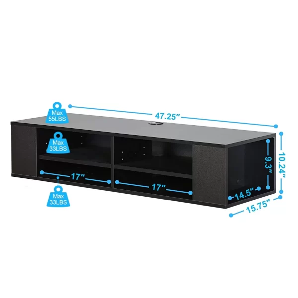 #TV-003BL Wall Mounted TV Console Shelf - Black - Image 4