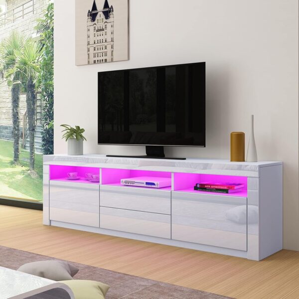 #TV-027 White LED TV Stand with 2 Drawers & Cabinet - Up to a 70" TV - Image 5