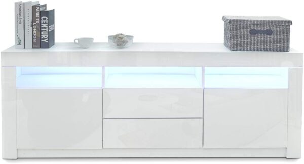 #TV-027 White LED TV Stand with 2 Drawers & Cabinet - Up to a 70" TV - Image 4