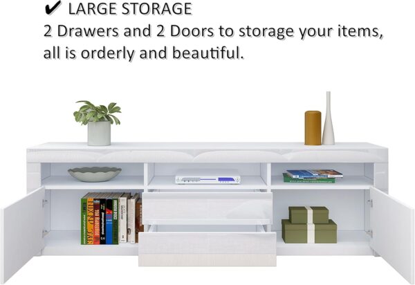 #TV-027 White LED TV Stand with 2 Drawers & Cabinet - Up to a 70" TV - Image 3
