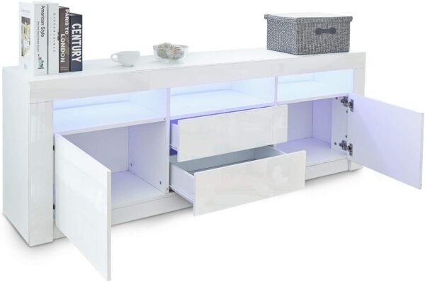 #TV-027 White LED TV Stand with 2 Drawers & Cabinet - Up to a 70" TV - Image 2