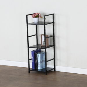 #WM-0103 Metal & Wood 3 Tier Slim Storage Shelf - Black Finish