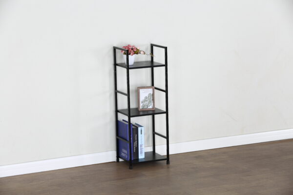 #WM-0103 Metal & Wood 3 Tier Slim Storage Shelf - Black Finish - Image 2