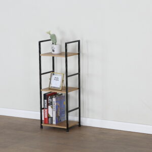 #WM-0103 Metal & Wood 3 Tier Slim Storage Shelf - Wild Oak Finish