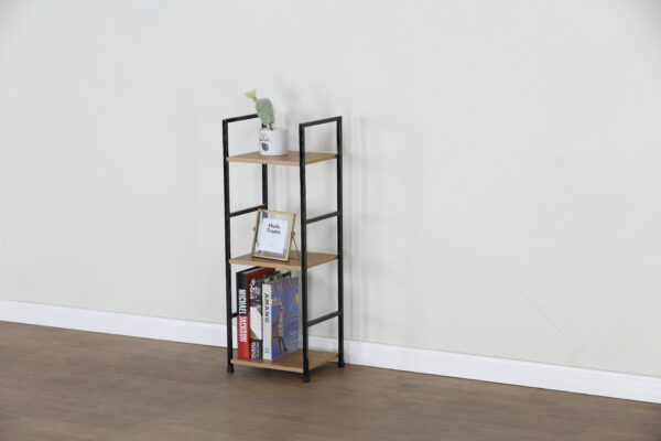 #WM-0103 Metal & Wood 3 Tier Slim Storage Shelf - Wild Oak Finish