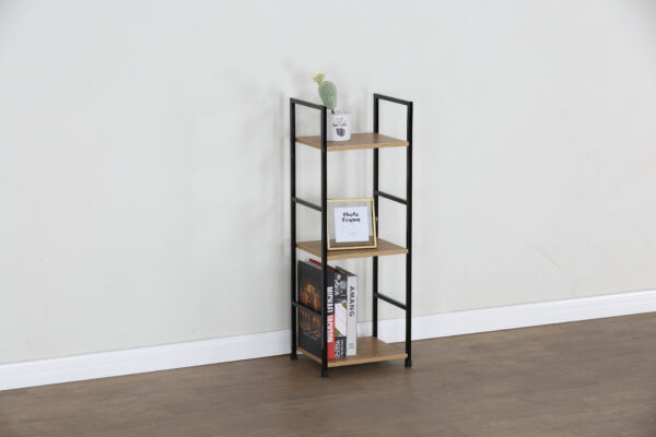 #WM-0103 Metal & Wood 3 Tier Slim Storage Shelf - Wild Oak Finish - Image 2