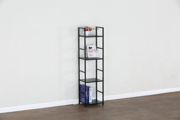 #WM-0104 Metal & Wood 4 Tier Slim Storage Shelf - Black Finish - Image 2