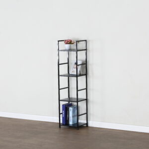 #WM-0104 Metal & Wood 4 Tier Slim Storage Shelf - Black Finish