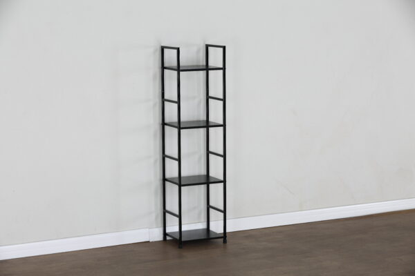 #WM-0104 Metal & Wood 4 Tier Slim Storage Shelf - Black Finish - Image 3