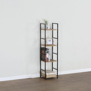 #WM-0104 Metal & Wood 4 Tier Slim Storage Shelf - Wild Oak Finish