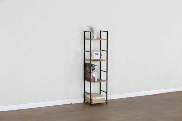 #WM-0104 Metal & Wood 4 Tier Slim Storage Shelf - Wild Oak Finish