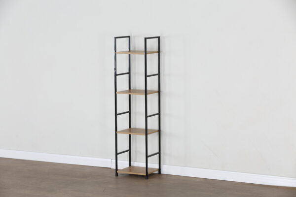 #WM-0104 Metal & Wood 4 Tier Slim Storage Shelf - Wild Oak Finish - Image 3