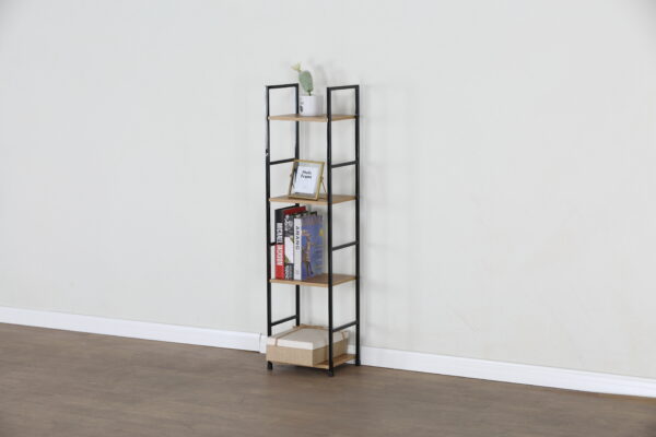 #WM-0104 Metal & Wood 4 Tier Slim Storage Shelf - Wild Oak Finish - Image 2