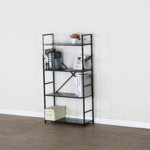 #WM-0108 Metal & Wood 4 Tier Storage Shelf - Black Finish