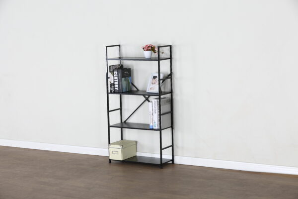 #WM-0108 Metal & Wood 4 Tier Storage Shelf - Black Finish