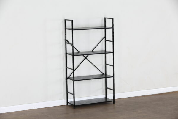 #WM-0108 Metal & Wood 4 Tier Storage Shelf - Black Finish - Image 3