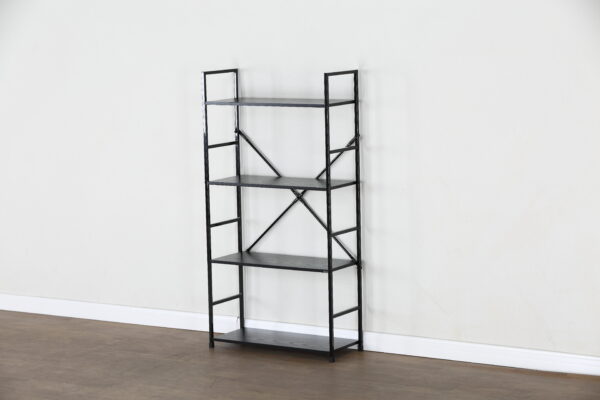 #WM-0108 Metal & Wood 4 Tier Storage Shelf - Black Finish - Image 4