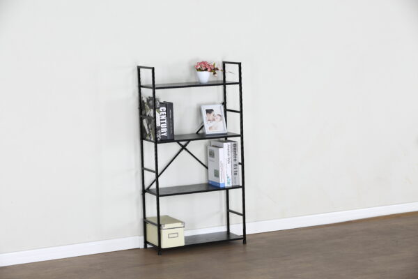 #WM-0108 Metal & Wood 4 Tier Storage Shelf - Black Finish - Image 2