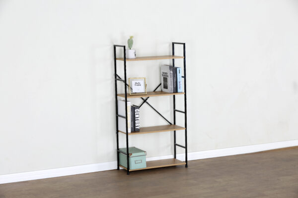 #WM-0108 Metal & Wood 4 Tier Storage Shelf - Wild Oak Finish