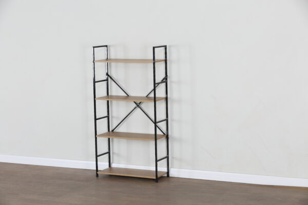 #WM-0108 Metal & Wood 4 Tier Storage Shelf - Wild Oak Finish - Image 3