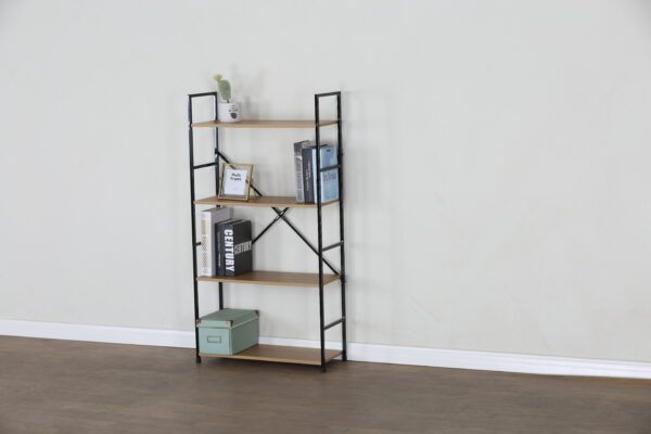 #WM-0108 Metal & Wood 4 Tier Storage Shelf - Wild Oak Finish - Image 2