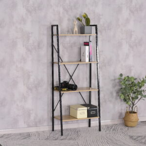 #WM-0110 Oak 4 Tier Metal & Wood Ladder Shelf