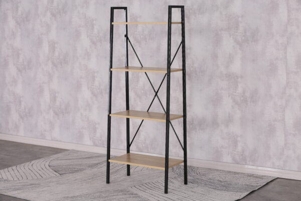 #WM-0110 Oak 4 Tier Metal & Wood Ladder Shelf - Image 4