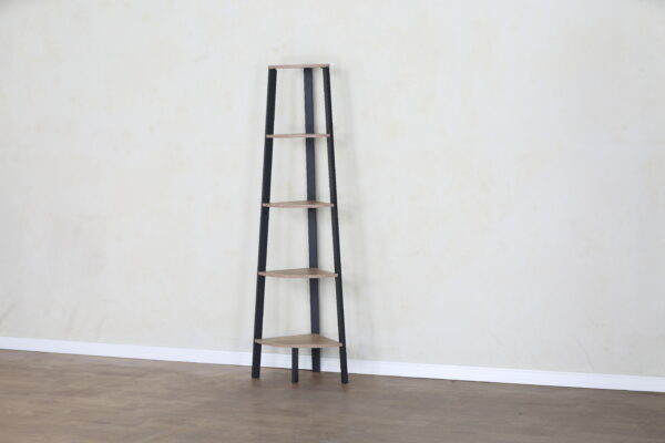 #WM-0120 Oak 5 Tier Metal & Wood Corner Shelf - Image 3