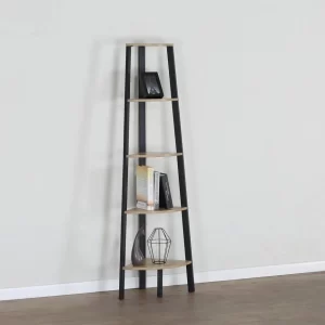 #WM-0120 Oak 5 Tier Metal & Wood Corner Shelf