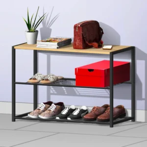 #WM-0213 Oak Metal & Wood 2 Tier Shoe Rack