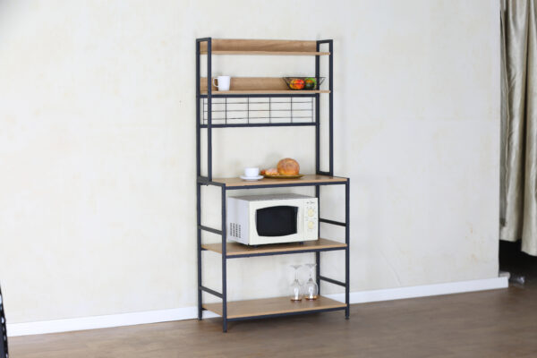 #WM -0211 Oak Wood & Metal Microwave Stand