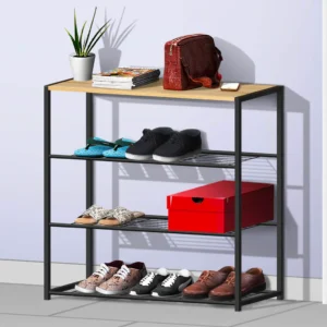 #WM-0212 Oak Metal & Wood 3 Tier Shoe Rack
