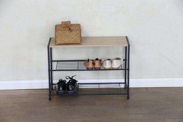 #WM-0215 Oak Metal & Wood 2 Tier Shoe Rack - Image 3