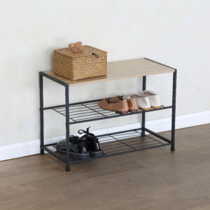 #WM-0215 Oak Metal & Wood 2 Tier Shoe Rack