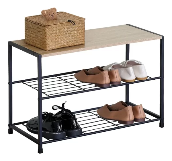 #WM-0215 Oak Metal & Wood 2 Tier Shoe Rack - Image 6