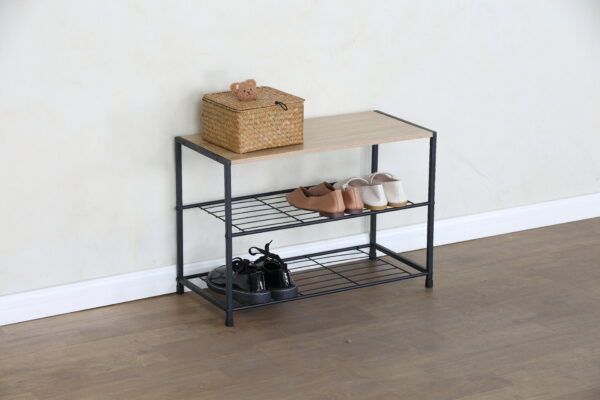 #WM-0215 Oak Metal & Wood 2 Tier Shoe Rack