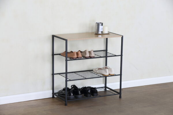 #WM-0216 Oak Metal & Wood 3 Tier Shoe Rack - Image 2